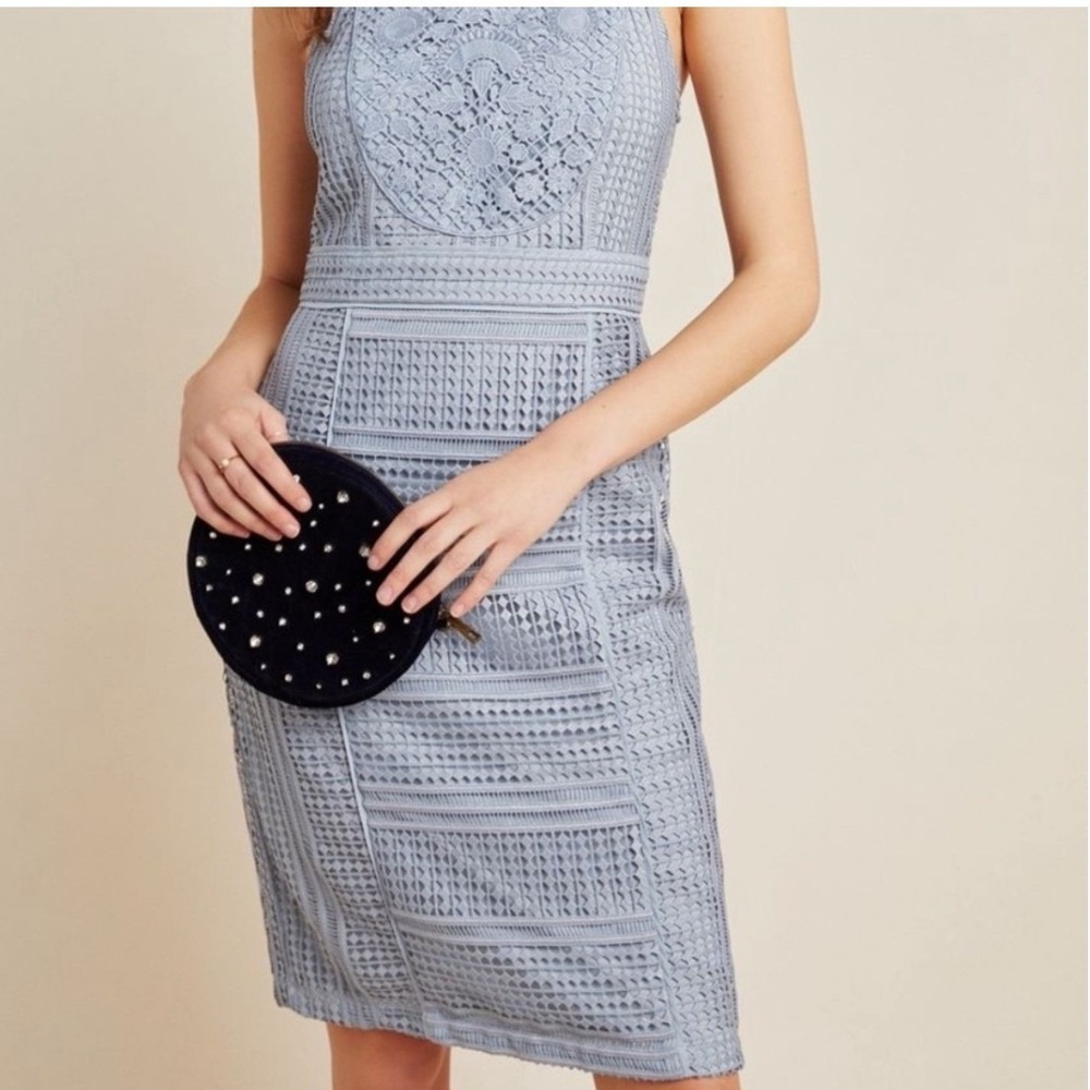 Anthropologie Dylan Lace Halter Midi Dress in Dusty Blue - Size‎ 2
